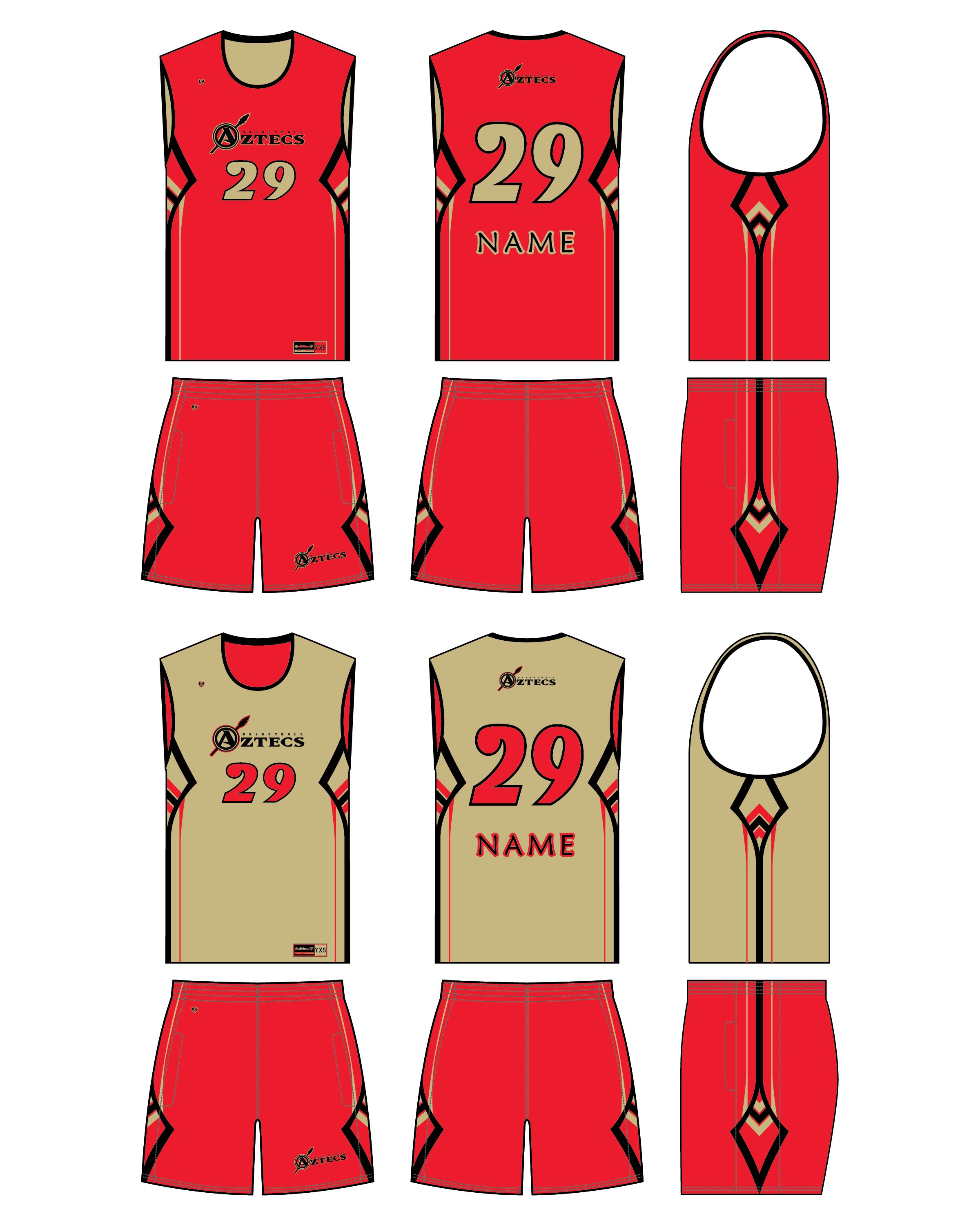 Custom Sublimated Basketball Uniform - Aztecs